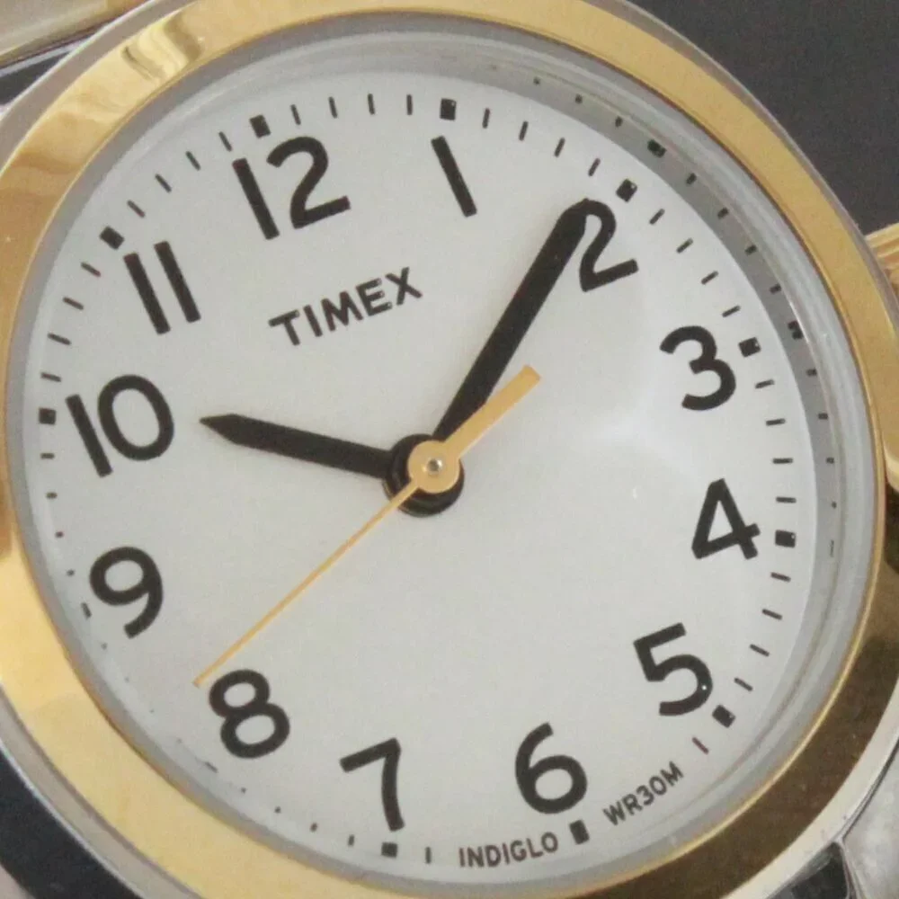 Essex Ave Ladies Indiglo Quartz Watch By Timex Two Tone Expansion Bracelet 25mm